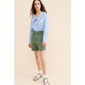 Anthropologie English Factory Blue White Striped Peter Pan Collar Top Blouse XS